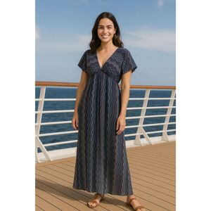 Shoreline Boho Dolman Slv Maxi Dress Blue/Purple Cruise Vacation S/M